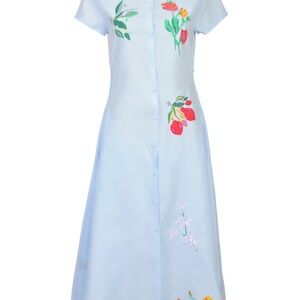 Fanm Mon Jun Dress- Sky Blue Linen with Embroidered Floral Detail